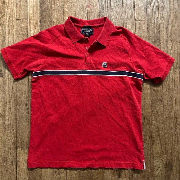 Abercrombie Fitch Muscle Red Short Sleeve Polo Shirt Rugby Preppy Striped XL - Picture 1 of 8